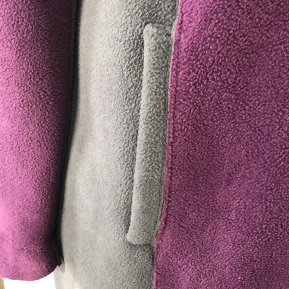 Susan Graver Fleece Purple Gray Long Button Up Coat Color. Block Trench Coat - Picture 9 of 16